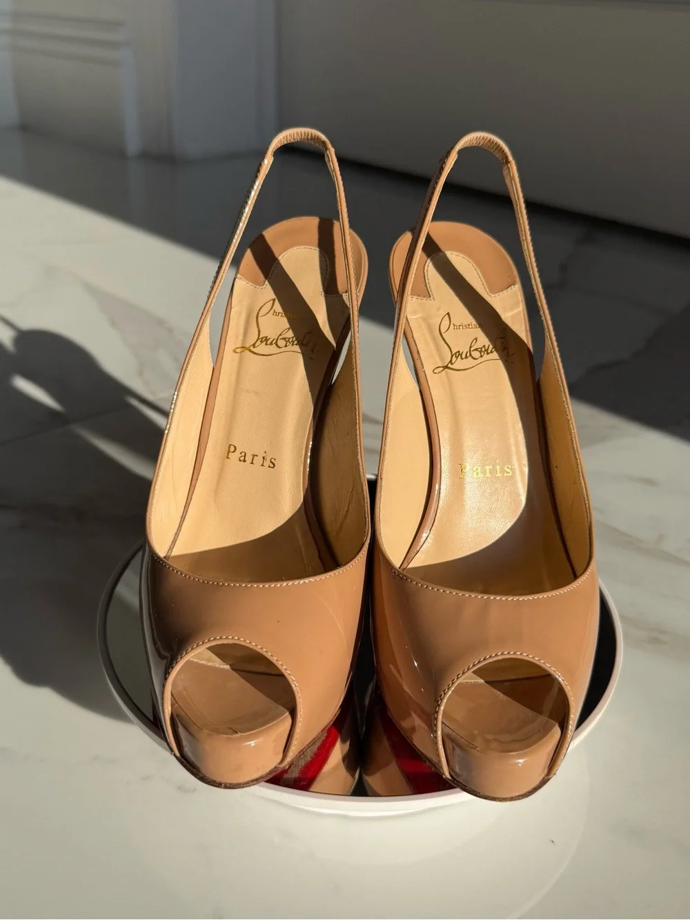 Christian Louboutin Prive 120 Nude Patent Leather Sling